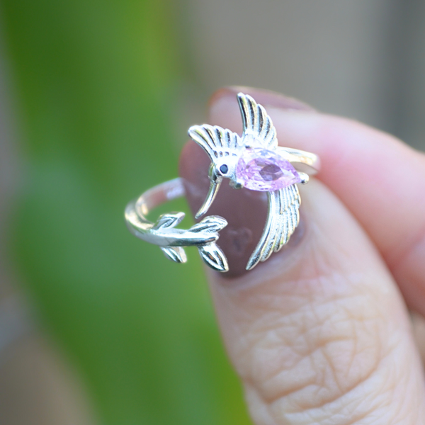 Anillo Colibri Agua rosa Atminajoyeria