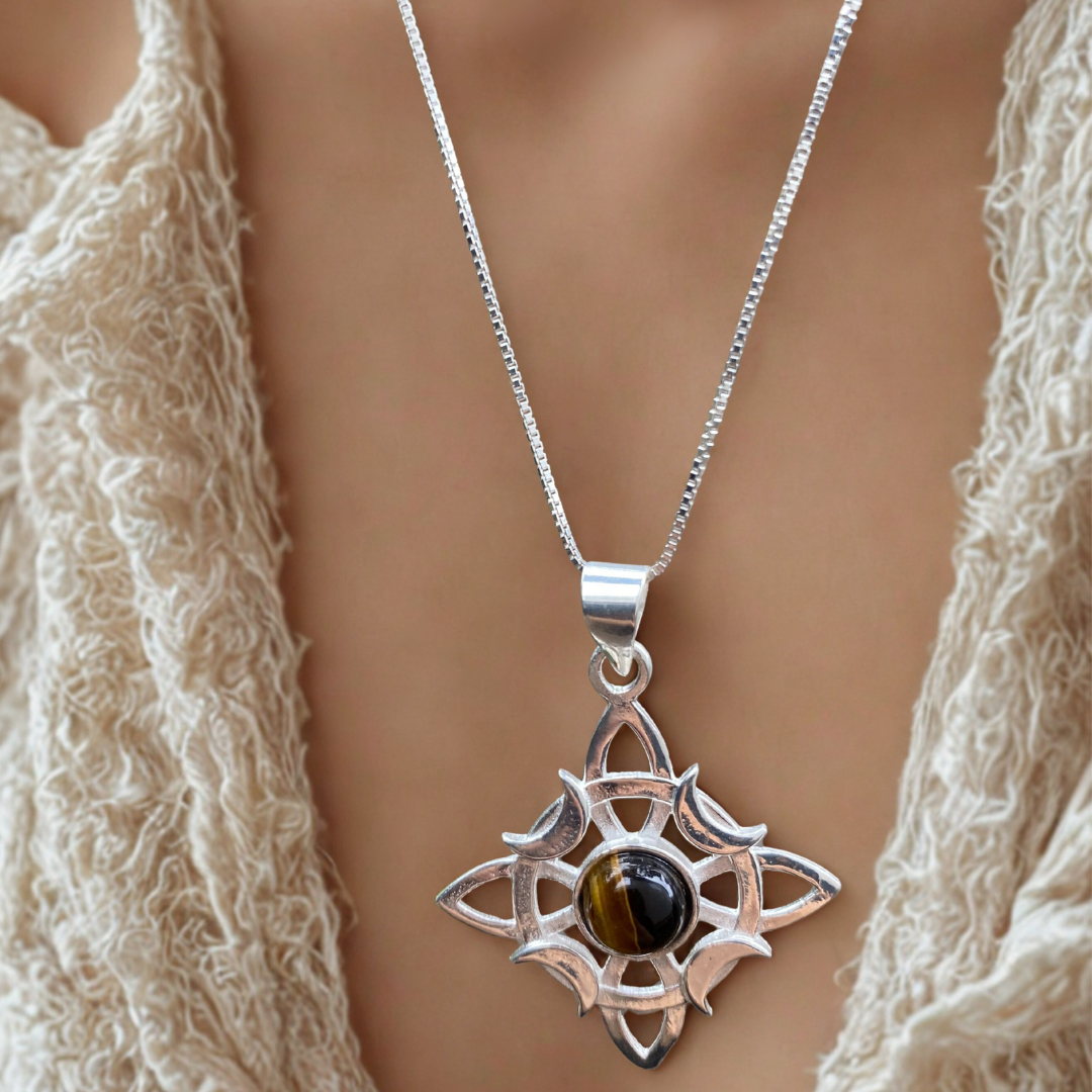 Collar Nudo De Brujas Con Piedra Ojo De Tigre