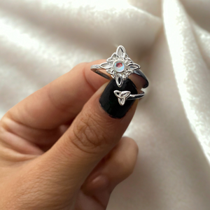 Anillo Nudo De Bruja Ajustable Con Piedra Luna